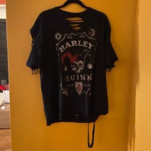 Custom Tops - Harley Quinn Custom Distressed Black Rocker Tee Custom Tops - Harley Quinn Custom Distressed Black Rocker Tee
